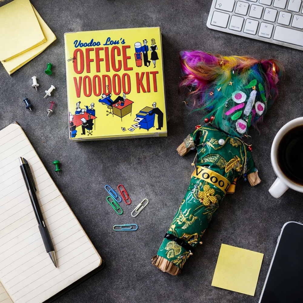 Voodoo Lou’s Mini Office Voodoo Kit + Doll – Vintage Desk Gag Gift